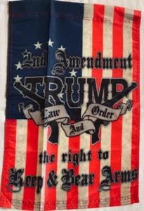 12X18 TRUMP 2024 2ND AMENDMENT BEAR ARMS GARDEN POLE SLEEVE HOUSE FLAG BANNER - Picture 1 of 1