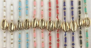 Beaded Bracelet Wristlet with Small Gold Tone Shell Adjustable Unisex - Picture 1 of 4
