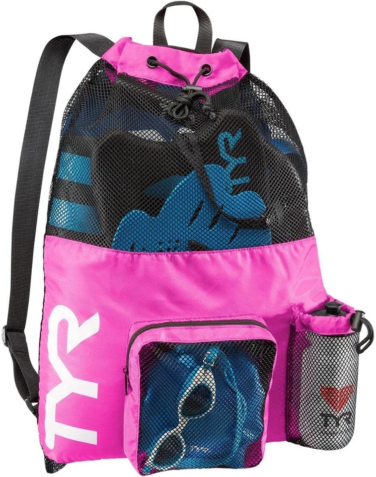 TYR Big Mesh Mummy Backpack for Wet Swimming Gym and Workout Gear Pink