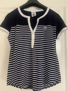 Ladies LACOSTE stripey Navy t-shirt Short Sleeve Size 8(36) Great Condition - Picture 1 of 7