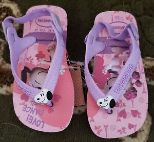 HAVAIANAS Girl Toddler BABY SNOOPY Flip Flops PINK LILAC Thong Sandals Size 5