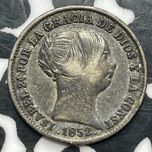 1852 Spain 1 Real Lot#T2228 Silver! Nice! KM#598.1 - Picture 1 of 2