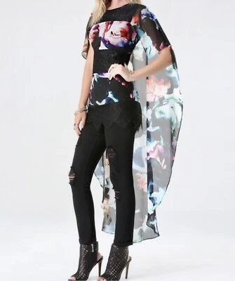 NUEVO CON ETIQUETAS Bebe Multicolor Flor de Nieve #1 Panel de Encaje Chifón Túnica Capelet Blusa Talla 4 Foto 1 de 4