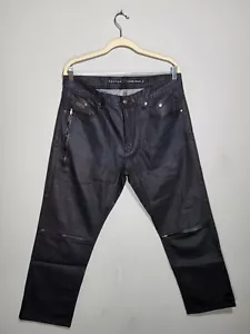 NWOT PARISH NATION Size 34 Black Coated Jeans Zippers Detail Skinny Straight Fit - Picture 1 of 7