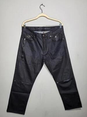 NWOT PARISH NATION Size 34 Black Coated Jeans Zippers Detail Skinny Straight Fit - Image 1 of 4