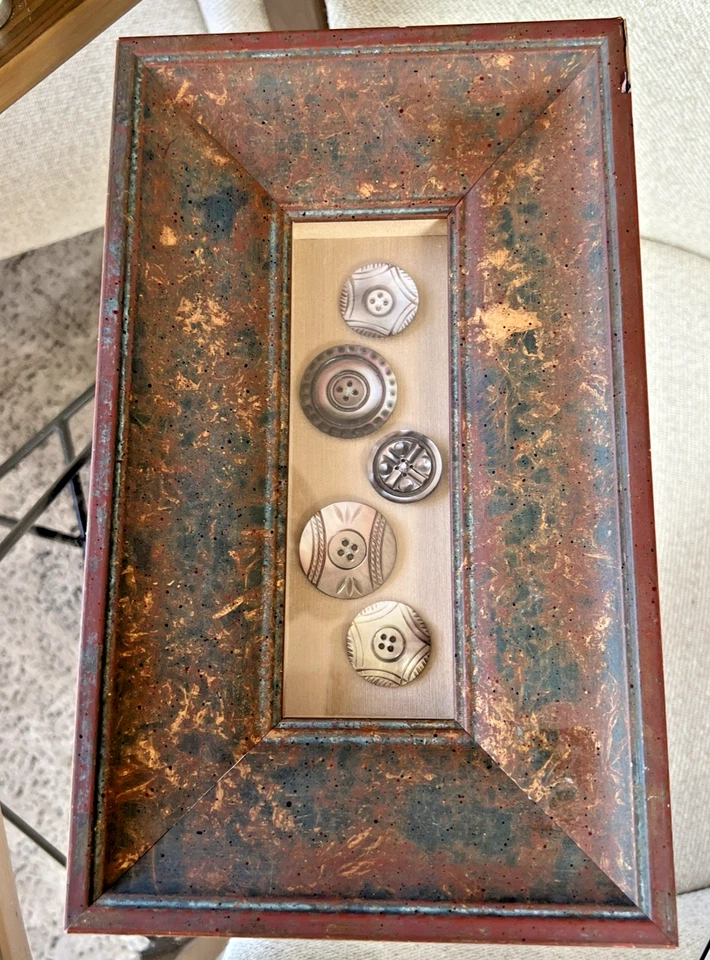 Framed Antique Mother of Pearl Buttons in Vintage Florentine Frame 12.5” - Image 1 of 4