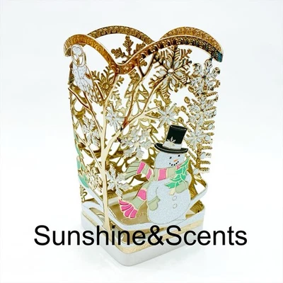 1x Bath & Body Works GLITTER SNOWMAN SNOWFLAKES Metal Foaming Soap Holder Sleeve - Image 1 of 4