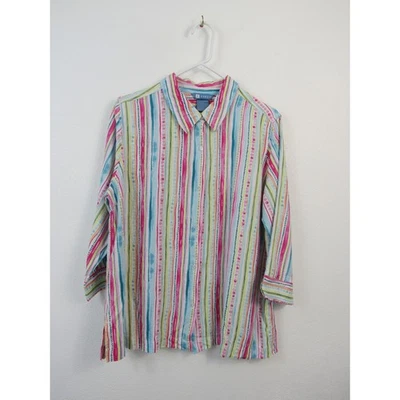 Blusa para mujer Koret XL arco iris a rayas abotonadas mezcla de lino mangas 3/4 Foto 1 de 4