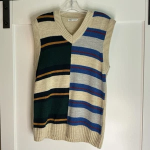 ZARA Men’s Sweater Vest V-Neck Striped Size S/M Knit Preppy Academia - Picture 1 of 4