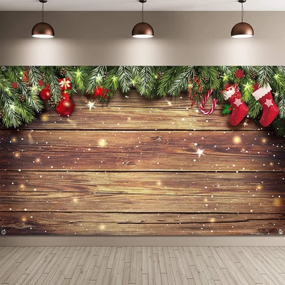 Telón de fondo de pared de madera de Navidad con copos de nieve brillantes para fotos de vacaciones 72,8x4 Foto 1 de 4