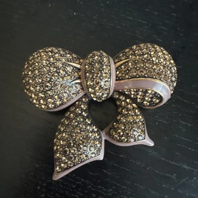 Large Joan Rivers Topaz Crystal Encrusted Enamel Bow Brooch 2.5" Fantastic ! - Image 1 of 4