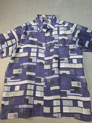 Marc Edwards Silk Shirt X- Large Black Blue Short Sleeve Button Up Mens A122 - Image 1 of 4