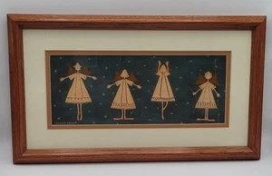 Vtg Warren Kimble Folk Art Print "Ballerina Angels" Matted & Framed 16.5"×9.5" - Picture 1 of 8
