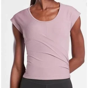 Camiseta Acanalada Athleta Bayview Rosa Malva Manga Corta Cuello Redondo Imitación Envoltura Pequeña - Imagen 1 de 8
