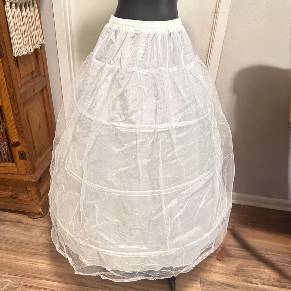Винтажная белая кринолиновая нижняя юбка с 3 кольцами нейлоновая кружевная регулируемая талия 20–24 дюйма - Изображение 1 из 4