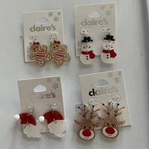 Weihnachten Ohrringe Lebkuchen Schneekatze Santa Rentier baumeln 4 Sets Claire’s Neu - Bild 1 von 6