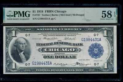 AC Fr 727 1918 $1 FRBN Chicago PMG 58 EPQ spread eagle! - Image 1 of 2