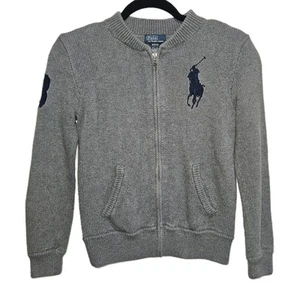 Polo Ralph Lauren Boys Medium 10 - 12 Gray Zip-Up Sweater Polo Logo 100% Cotton - Picture 1 of 15