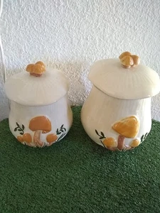 1970's Vintage Arnels Mushroom Ceramic Canister Set -2 / Lids - Picture 1 of 16