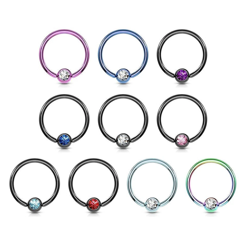 Anillo piercing oreja teton cautivo titanio estrás Foto 1 de 1