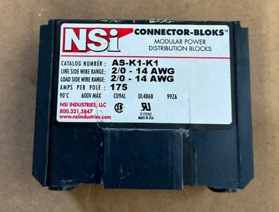 NSI Connector Bloks AS-K1-K1 2/0 - #14 Wire Terminal Power Block Gang NEW NO BOX - Image 1 of 4