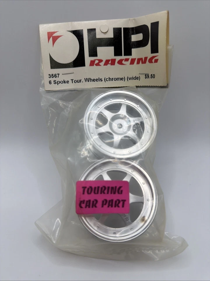 3567 HPI Racing 1/10 RC Touring Car 6 Spoke Chrome Wheels RS4/ Tamiya B79 - Image 1 of 2