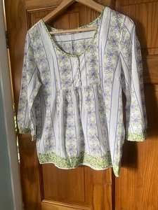 White Stuff 100% cotton white mauve & green print pop over top size 14 NWOTS - Picture 1 of 5