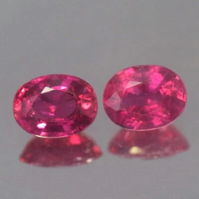 0.70CT CHARMIMG AA PAIR UNHEATED OVAL PINKISH RED RUBY NATURAL - Image 1 of 3