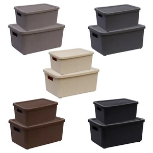 Small/Large Plastic Storage Box with Lid Kitchen Home Office Basket Container - Picture 1 of 83