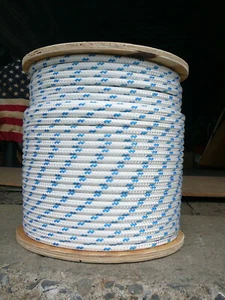 Cuerda de aparejo de velero 3/8" x 50' blanca/azul doble hoja trenzada línea Halyard - Imagen 1 de 3