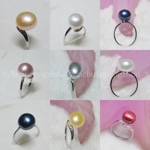 7 Colors Huge 12-12.5mm Genuine Natural Multicolor Pearl Silver Opening Rings - Picture 1 of 52