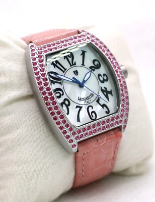 Lancaster Italy Pink Leather MOP Dial Band Quartz Aluminum Case Watch Pre-owned - Image 1 of 4