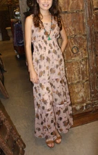 Boho Peach Maxi Dress Shirred Waist Sleeveless with Liner Slip Long Dresses S/M 