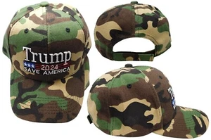 Trump 2024 Save America Woodland Camouflage Camo Adjustable Embroidered Cap Hat - Picture 1 of 6