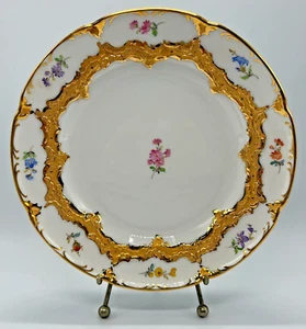 Piatto da dessert MEISSEN forma B bronzo dorato fiori sparsi porcellana 8" - Leuteritz - Foto 1 di 5
