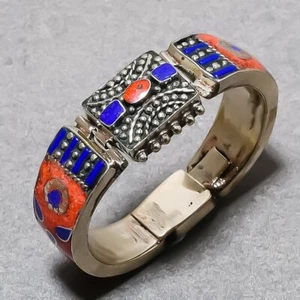 Red Coral Lapis lazuli Handmade Bohemian Jewelry Nepali Bangle Cuff 8-9" SR 635 - Picture 1 of 6