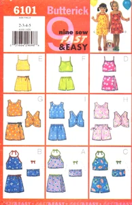 Butterick 6101 ~ Nine Sew Fast & Easy Tops & Shorts Play Outfits ~ Sizes 2-3-4-5 - Picture 1 of 5