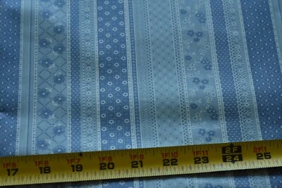 35" Long, Vintage, Dusty-Blue Quilt Floral-Stripe, Concord/Joan Kessler,N5361 - Image 1 of 4