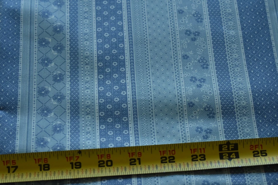 35" Long, Vintage, Dusty-Blue Quilt Floral-Stripe, Concord/Joan Kessler,N5361 - Image 1 of 4