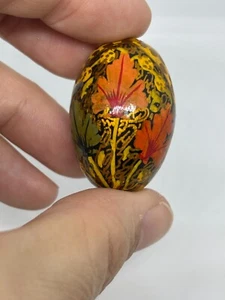 Russian Folk Art Hand Painted Wooden Easter Egg Lacquered Black Flowers Mini 1" - Picture 1 of 10