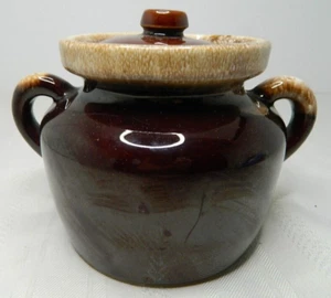 Vtg McCoy Bean Pot With Lid #340-9189 Double Handles Pottery Drip Glaze 5.5"H - Picture 1 of 13