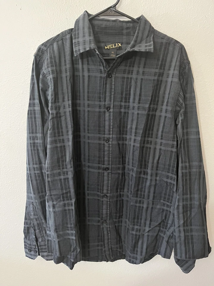 Camisa de vestir negra para hombre Helix manga larga talla XL a rayas con botones grises Foto 1 de 4