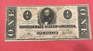 1863 Stati Confederati - CSA - Richmond VA banconota da un dollaro da $1 - Foto 1 di 4