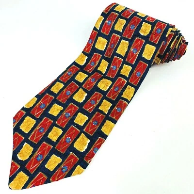 Corbata Gianfranco Ruffini Para Hombre Negra Roja Amarilla Patrón Geométrico Seda Hecha en EE. UU. Foto 1 de 4