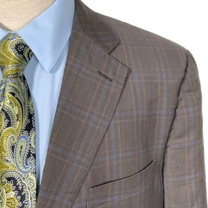 Blazer Luigi Bianchi Mantova Hombre 44R Azul Taupe Cuadros Super 130s Lana Italiana - Imagen 1 de 14