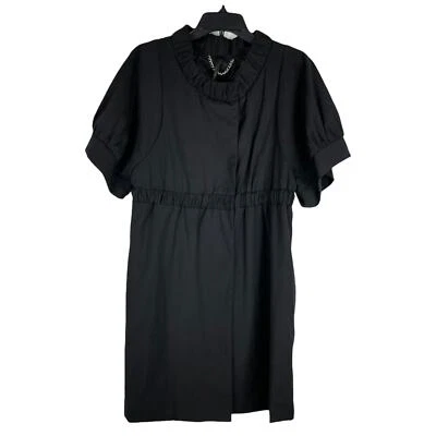 Vestido Poleci Mezcla Lana Negro Cierre Botón a Presión Cintura Elástica Talla 8 Bolsillos Foto 1 de 4