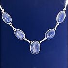 925 STERLING SILVER AND BLUE WITH SILVER SPARKELS ART GLASS NECKLACE SKY