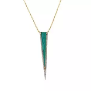Meher's Sterling Silver Malachite Geometric Zircon Gem Vermeil Pendant Chain - Picture 1 of 3