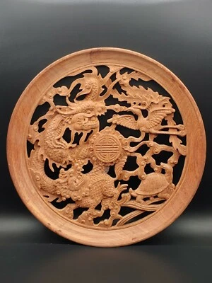 花梨红木透浮雕四大瑞兽 Panel Tortuga Kilin Dragón Escultura de Palo de Rosa China De Colección Foto 1 de 4