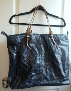 Latico Dark Blue Leather Purse Floral Paisley Lining Large Tote Satchel Silver - Picture 1 of 12